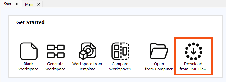 Download workspace from FME Flow from the Start tab